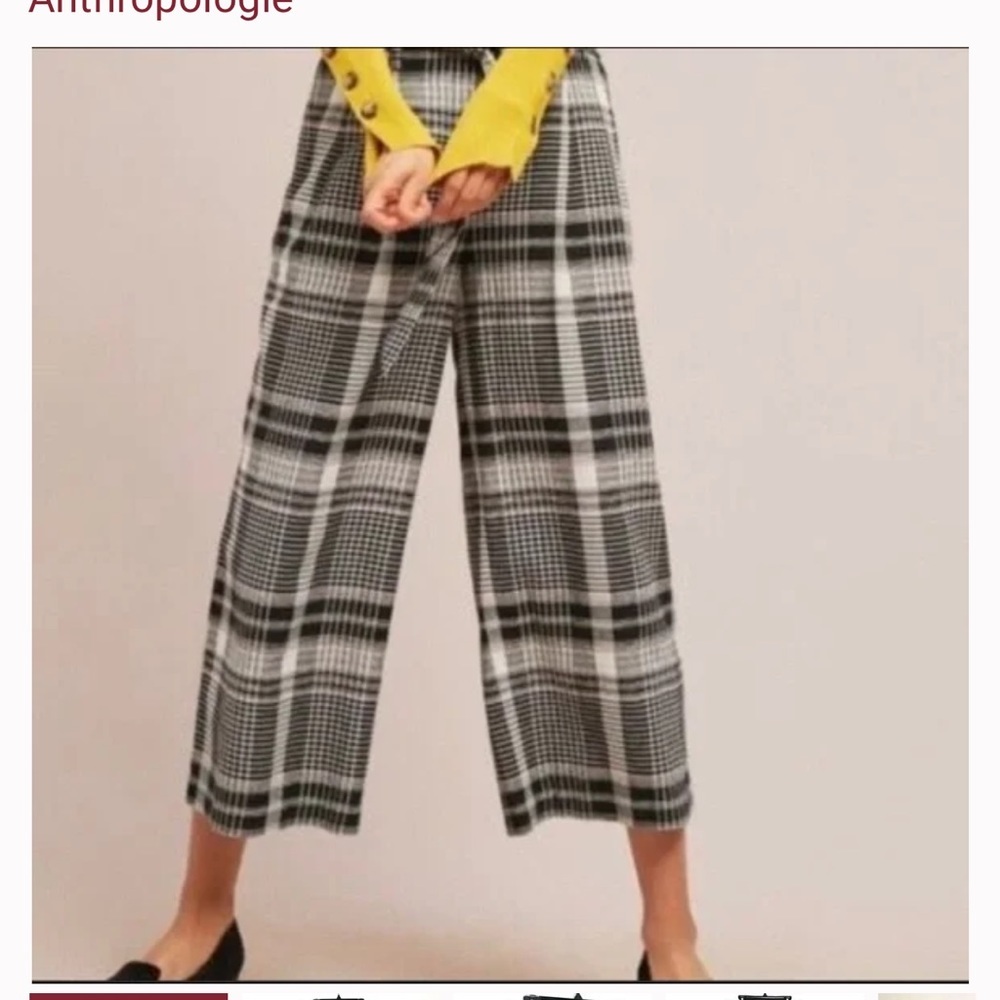 Anthropologie Ett:twa Luca Wide Leg Crop High Waist Plaid Bag Waist Tie Size 2